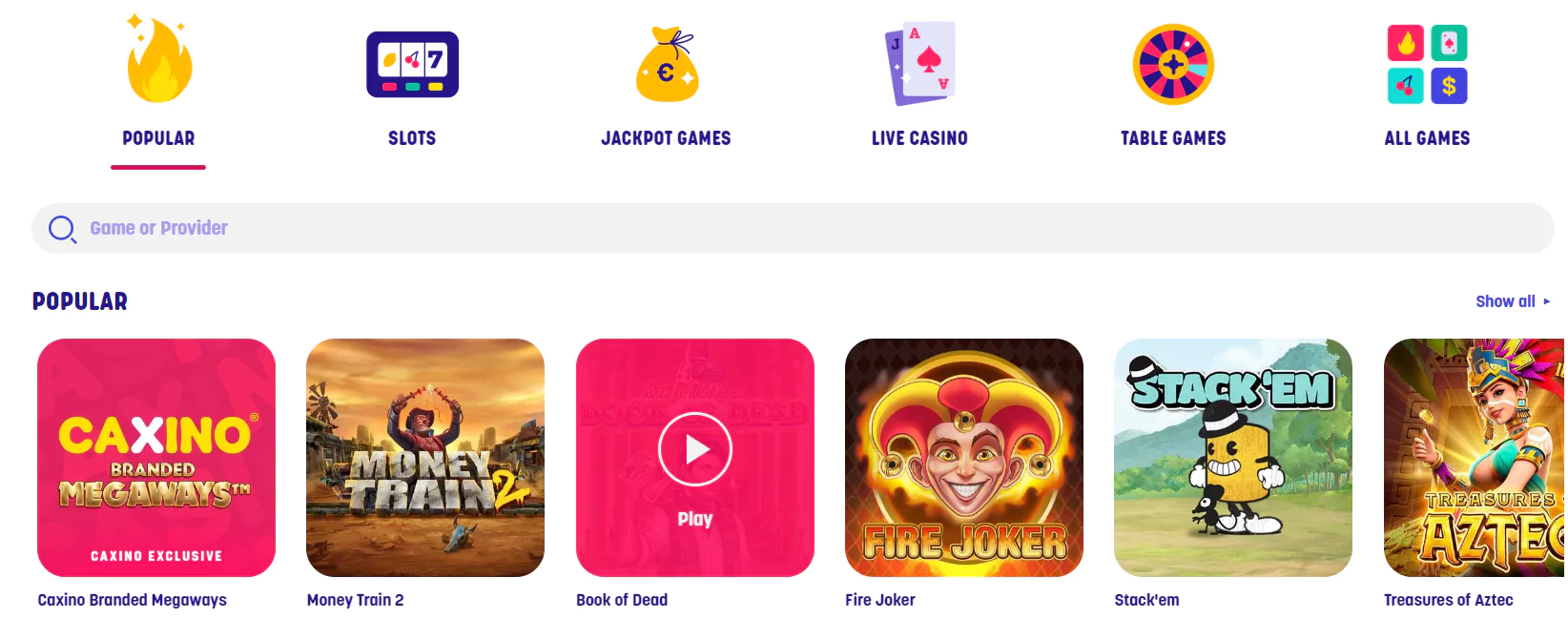 Screenshot of $1 Minimum Deposit Casino Games
