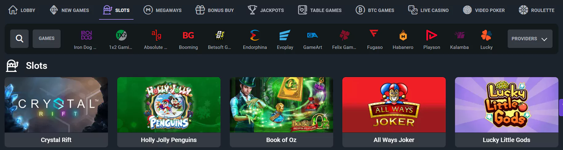 Screenshot of $10 Deposit Casino Online Games from official website