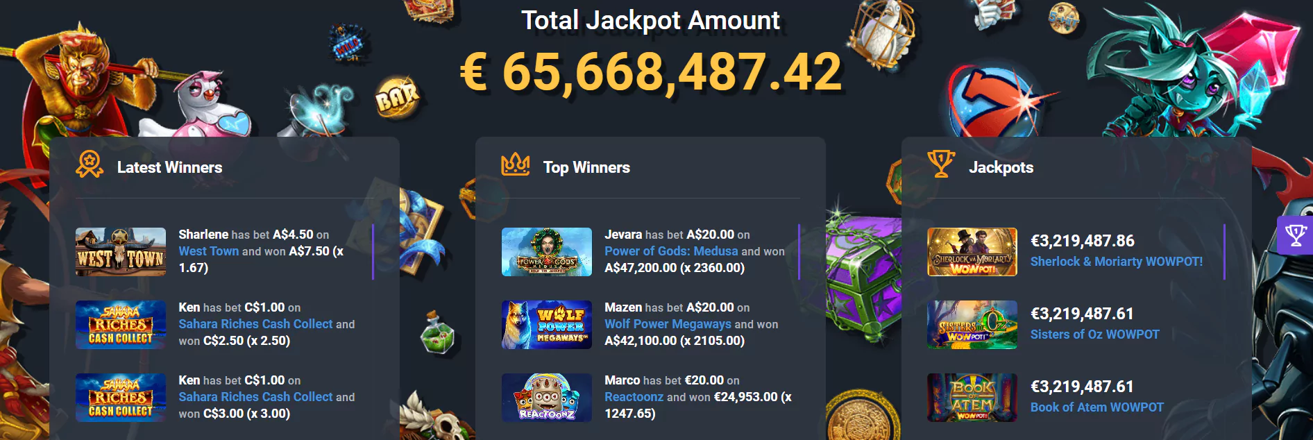 Screenshot of Jackpots in minimum deposit casino with 10 dollar from Ilucki official website