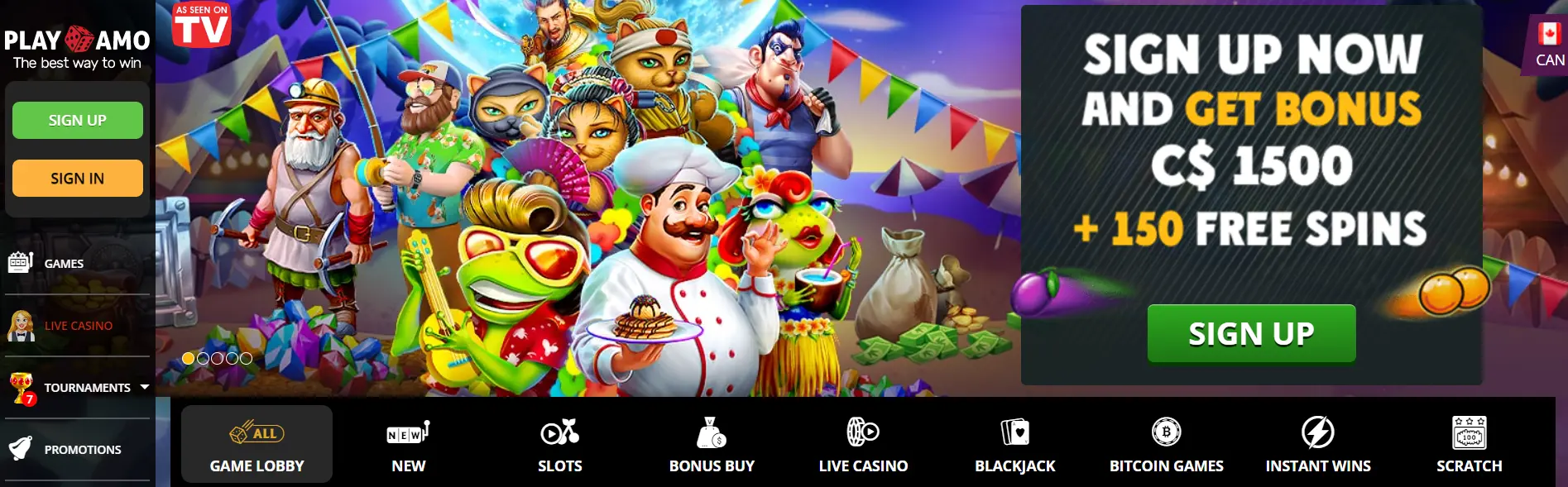 Screenshot of Play Amo - One of the Best Bitcoin Online Casino in Canada