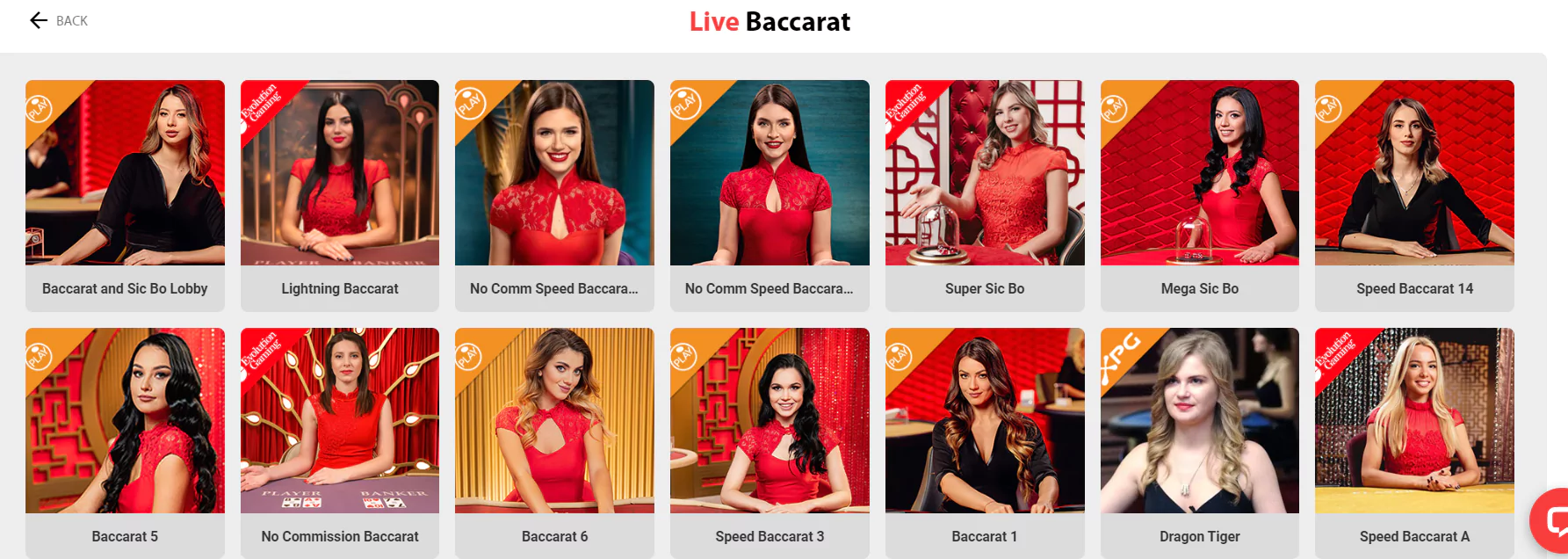 Screenshot of Baccarat Online Live Casino Games