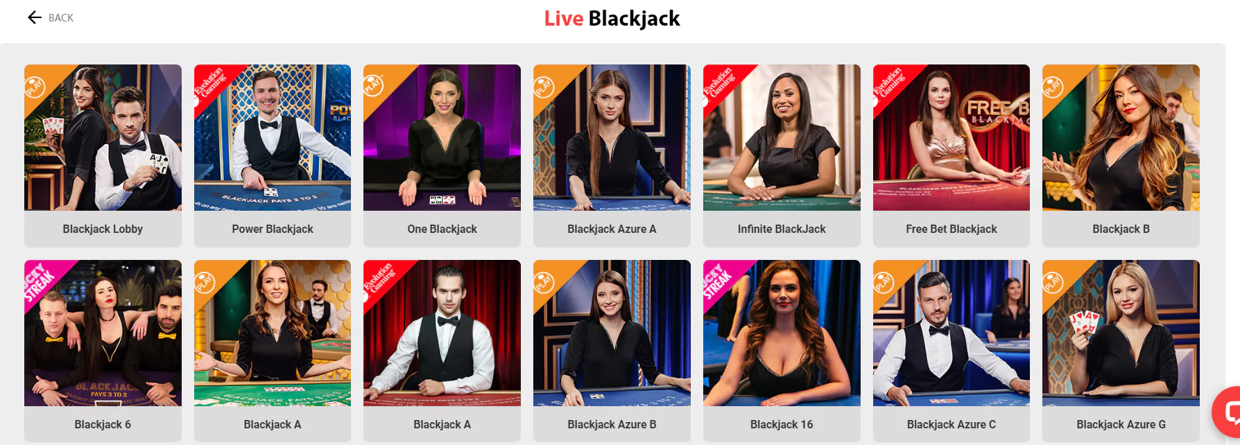 Screenshot of Blackjack Live Online Casino Games