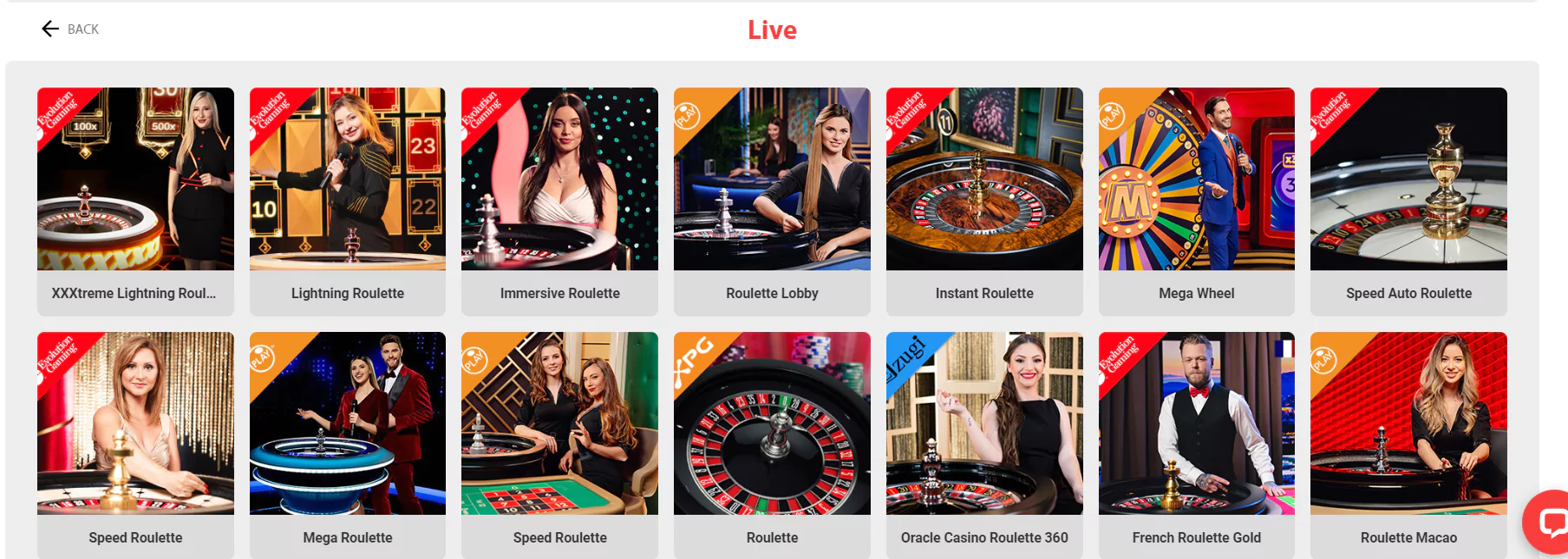 Screenshot of Live Roulette Online Casino Games