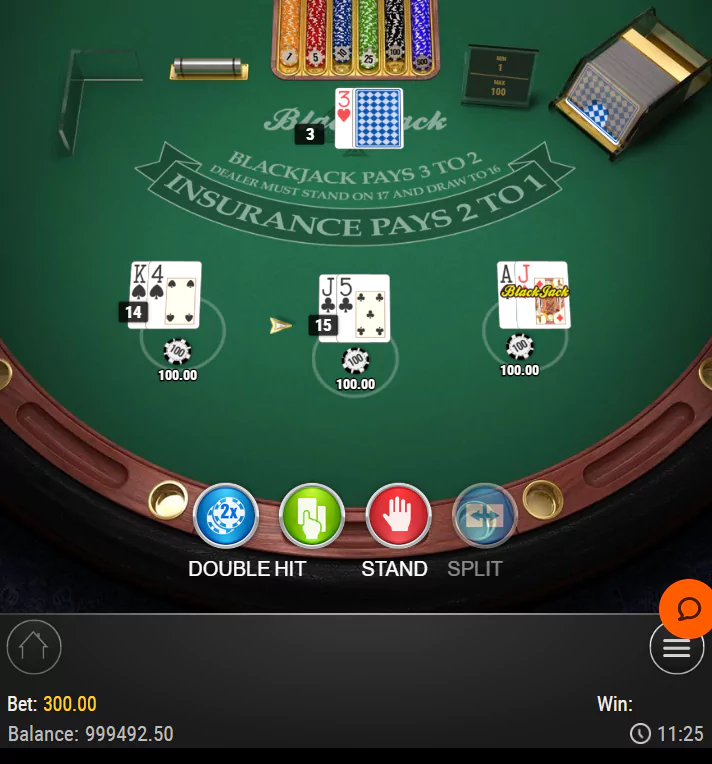 Screenshot of BlackJack from official Mobile Casino Site