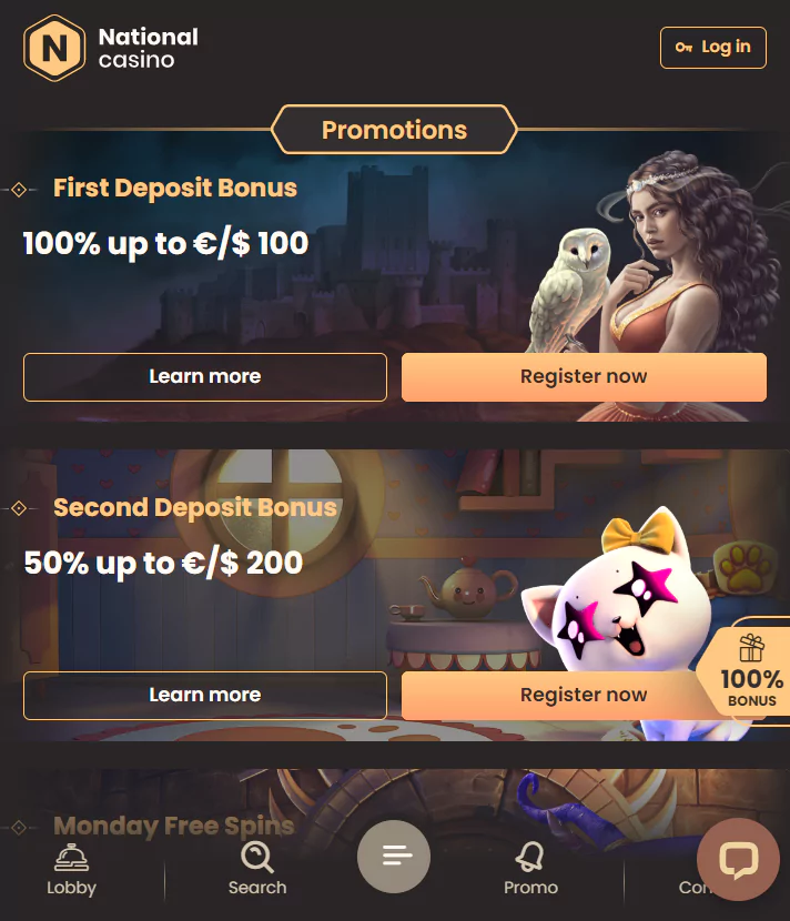Screenshot of Promotions on the official mobile casino website