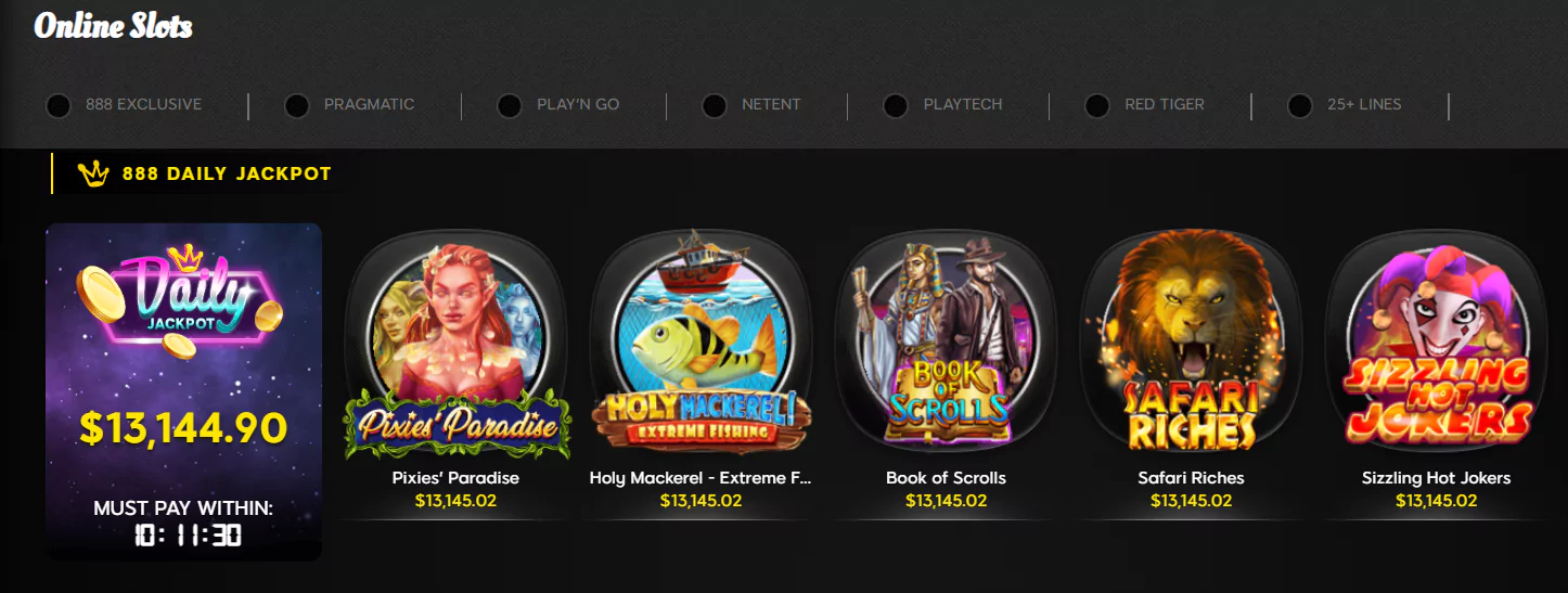 Screenshot of Online Slots Games from Officail Website