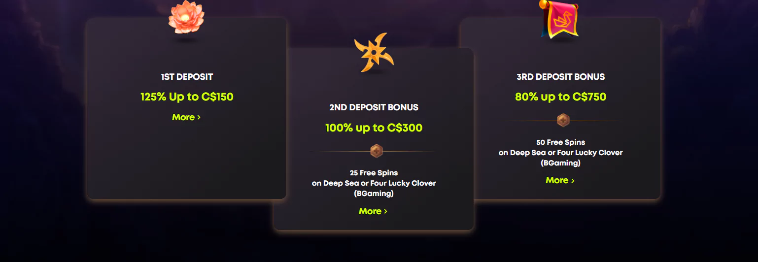 Spin Samurai Welcome Bonus - Screenshot From Official Website